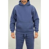 Erkek İndigo Oversize Kapüşonlu Sweatshirt 3 iplik Şardonlu Kanguru Cepli