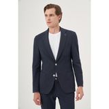 Erkek Indigo Poliviskon Trend Çizgili Slim Fit Mono Yaka Takım Elbise - İndigo - 6 Drop - 50