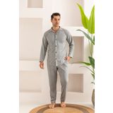 Erkek Jakarlı Düğmeli Pamuk Pijama Takımı- Çizgili Erkek Pijama