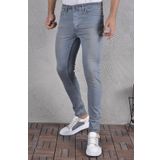 Erkek Jeans Skinny Fit Likralı Açık Mavi Eskitilmiş Görünümlü Dar Paça Kot Pantolon