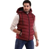 Erkek Jel Dolgulu Çapraz Model Çıkarılabilen Kapşon Yanlardan Cepli Iç Cepli Şişme Yelek Bordo - 2XL