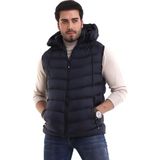 Erkek Jel Dolgulu Çapraz Model Çıkarılabilen Kapşon Yanlardan Cepli Iç Cepli Şişme Yelek Lacivert - S