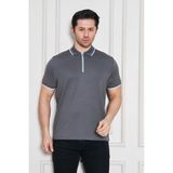 Erkek Jeuss Oysho Kumaş Fermuarlı Yakalı Füme Tshirt - XL