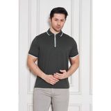 Erkek Jeuss Oysho Kumaş Fermuarlı Yakalı Haki Tshirt