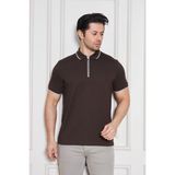 Erkek Jeuss Oysho Kumaş Fermuarlı Yakalı Kahverengi Tshirt