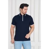 Erkek Jeuss Oysho Kumaş Fermuarlı Yakalı Lacivert Tshirt