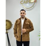 Erkek Kadife Kumaş Kışlık Gömlek Yeni Sezon Oversize Gömlek Renk Solması Yapmaz - 2XL - Kahve