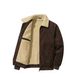Erkek Kadife Mont Peluş Astarlı Tam Fermuarlı Gömlek Yaka Spor Mont Kahverengi 2XL
