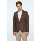 Erkek KAHVE Dokuma Trend Düz Slim Fit Mono Yaka Ceket