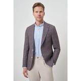 Erkek Kahve Keten Ekoseli Slim Fit Mono Yaka Ceket - 6 Drop - 54