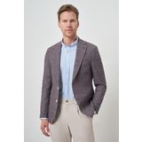 Erkek KAHVE Keten Ekoseli Slim Fit Mono Yaka Ceket