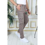 Erkek Kahve Likralı Kargo Pantolon Esnek Gabardin/kanvas Körüklü Cep Komando Kargo Cep Şık Pantolon - Kahverengi - 31
