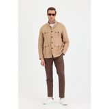 Erkek Kahverengi %100 Keten Kaşındırmaz Yazlık Çok Cepli Ceket - Camel - XL