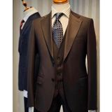 Erkek Kahverengi 3 Parça Takım Elbise, Slim Fit Kesim 64 Beden