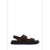 Erkek Kahverengi Çift Tokalı Nubuk Deri Sandalet 26SFD6256V3