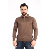 Erkek Kahverengi Ince Yün Triko Örgü Polo Yaka Baba Kazak
