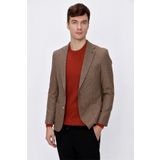 Erkek Kahverengi Yünlü Pitikareli Dokuma Slim Fit Dar Kesim Torba Cep 6 Drop Ceket