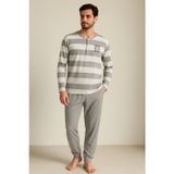 Erkek Kalın Çizgili Pijama Takımı Gri