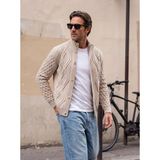 Erkek Kalın Örgü Triko Hırka Düğmeli ve Fermuarlı Cepli Klasik Kalıp - 5248M - 2XL - Taş
