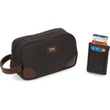 Erkek Kanvas Kumaş Portföy Clutch Traş Kozmetik Günlük El Çantası ve Mekanizmalı Cüzdan NEW347 - Kahverengi - Kahve - Açık Kahve