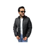 Erkek Kapitone Çizgili Desenli Kapüşonlu Slim Fit Şişme Casual Mont