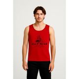 Erkek Kaptan Baskılı %100 Pamuk Kolsuz T-Shirt - Kırmızı