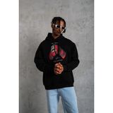 Erkek Kapüşonlu Cepli Box Eldiven Baskılı 3 Iplik Sweatshirt Hoodie - Siyah - XL