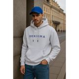 Erkek Kapüşonlu Cepli Yazı Baskılı Beyaz Sweatshirt