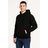 Erkek Kapüşonlu Hoodie Cepli Çıtçıtlı 3 İplik Pamuklu Sweatshirt - Siyah