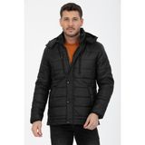 Erkek Kapüşonlu Içi Polarlı %100 Polyester Şişme Mont - Siyah - 3XL