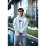 Erkek Kapüşonlu Kanguru Cepli Sweatshirt 3 Iplik Pamuklu Baskılı Hoodie - Beyaz - XL