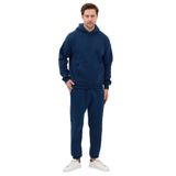 Erkek Kapüşonlu Pamuklu Oversize 3 İplik Kanguru Cepli Basic Eşofman Takımı (Lacivert, L)