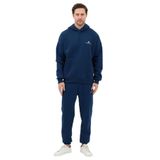 Erkek Kapüşonlu Pamuklu Oversize 3 İplik Kanguru Cepli Nakışlı Basic Eşofman Takımı (Lacivert, M)