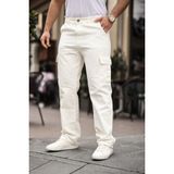Erkek Kargo Cepli Baggy Pantolon - Beyaz - 38