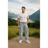 Erkek Kargo Cepli Jean Pantolon - Buz Mavisi - XS