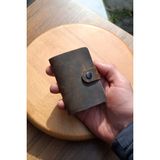 Erkek Kartlık Hakiki Deri 10 - 20 Şeffaf Bölmeli Mini Kartlık Kartvizitlik 9.5 x 7.5 cm Taba Eskitme - Koyu Taba
