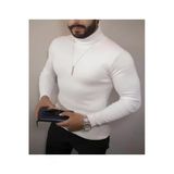 Erkek Kaşkorse Boğazlı Full Likralı Fitilli Body Kazak - Beyaz 8380256