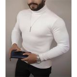 Erkek Kaşkorse Boğazlı Full Likralı Fitilli Body Kazak - Beyaz - Standart