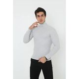 Erkek Kaşkorse Boğazlı Full Likralı Fitilli Body Kazak - Gri 8648837