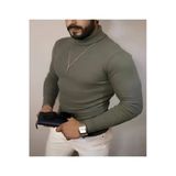 Erkek Kaşkorse Boğazlı Full Likralı Fitilli Body Kazak - Haki 8380257