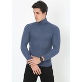Erkek Kaşkorse Boğazlı Full Likralı Fitilli Body Kazak - Indigo - Standart