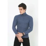 Erkek Kaşkorse Boğazlı Full Likralı Fitilli Body Kazak - İndigo