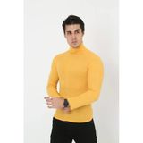 Erkek Kaşkorse Boğazlı Full Likralı Fitilli Body Kazak - Sarı
