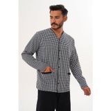 Erkek Kazayağı Desen Önden Düğmeli Beyaz Pijama Takımı 8037