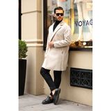 Erkek Kemerli Oversize Rahat Kesim Kaşe Kaban - Beyaz