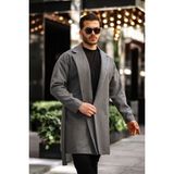 Erkek Kemerli Oversize Rahat Kesim Kaşe Kaban - Koyu - Gri
