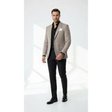 Erkek Keten Ekose Blazer Ceket Mono Yaka Tek Düğmeli Çift Yırtmaçlı