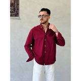 Erkek Keten Fresh Oversıze Gömlek - Bordo
