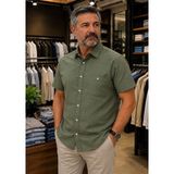 Erkek Keten Görünümlü Kısa Kollu Gömlek Rahat Kalıp Yazlık Nefes Alan Kumaş S-5xl - Yeşil