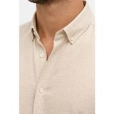 Erkek Keten Kumaş Oversize Uzun Kollu Rahat Kalıp Gömlek - Bej - XL